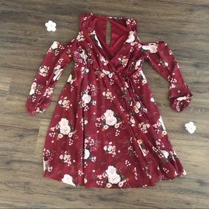 Torrid Maroon Floral Off-the-Shoulder Wrap Dress